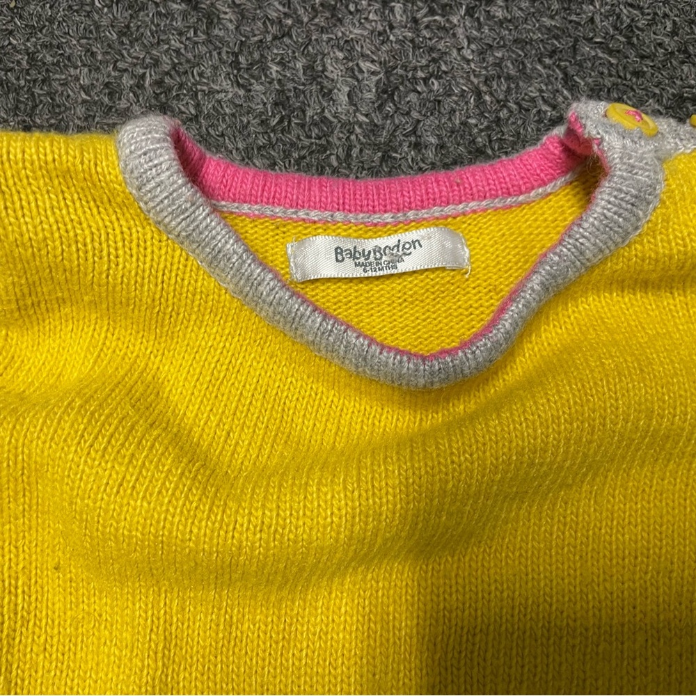 Baby Boden Striped Long Sleeve Cat in Pocket Yellow Sweater Dress Sz 6-12 Months - Picture 4 of 8